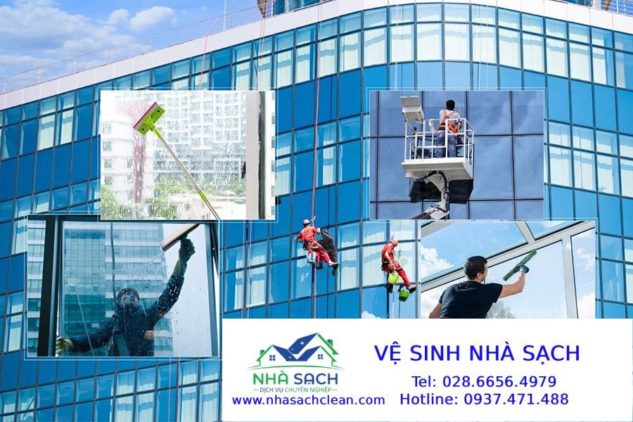 Dịch vụ vệ sinh, lau kính tòa nhà cao tầng Quận 10